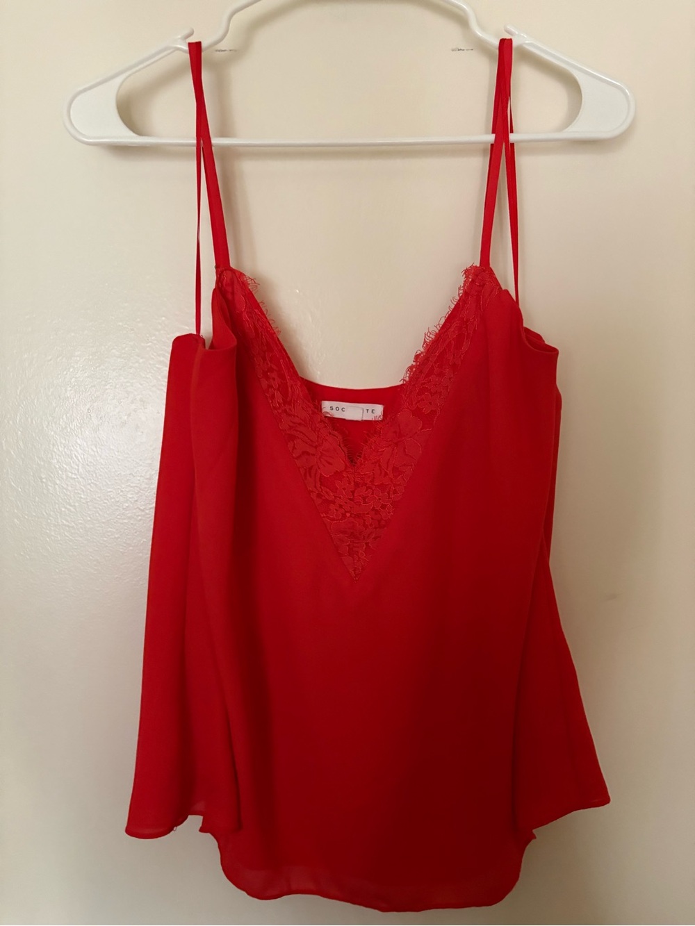 Socialite Red Lace Trim Camisole Blouse Top